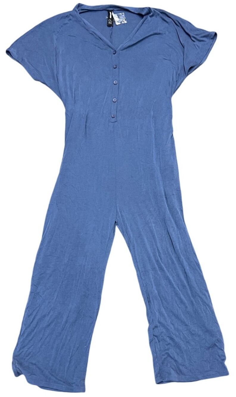💜 Agnes & Dora Jumpsuit Large Blue Short Sleeve Wide Leg Minimalist Casual